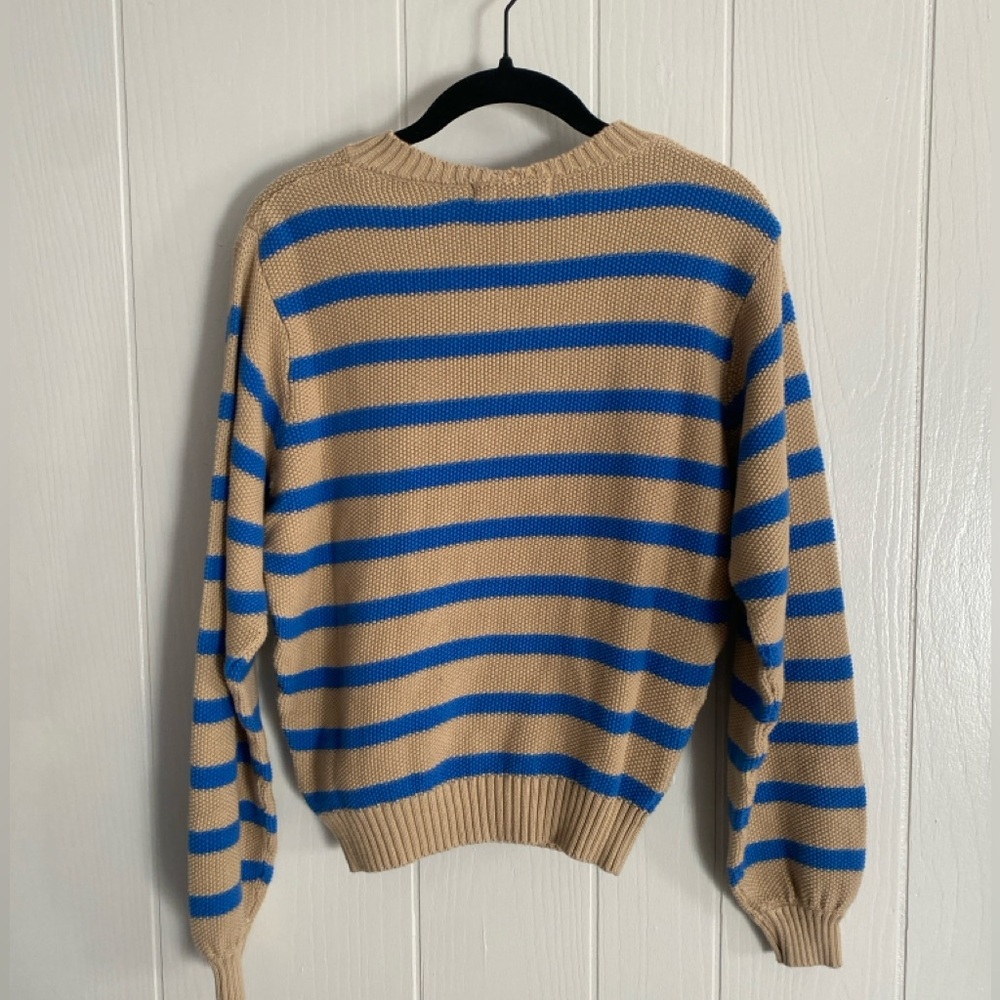 NWT ABLE Haven Seed Stitch Sweater in Brown Sugar/ Blue Stripe XS - Picture 5 of 7